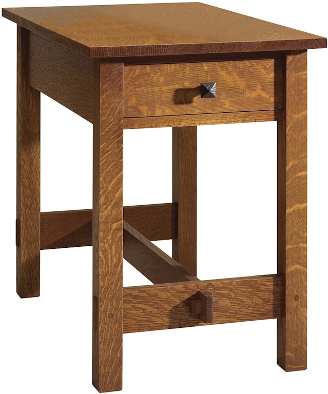 End Table Warm Amber Through Tenon Joinery Hammered Knob