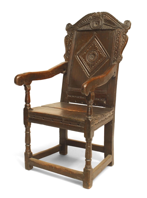 English Renaissance Armchair with Wainscot Back and Diamond Motif