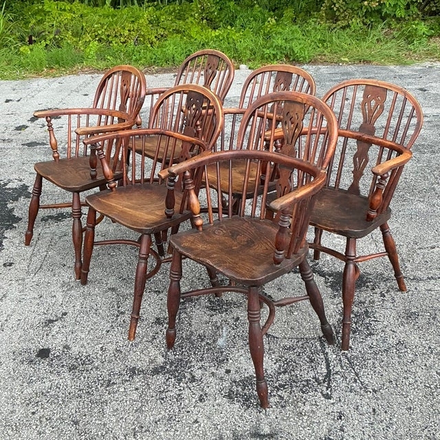 English Windsor Chairs Set Hoop Back Pierced Splat