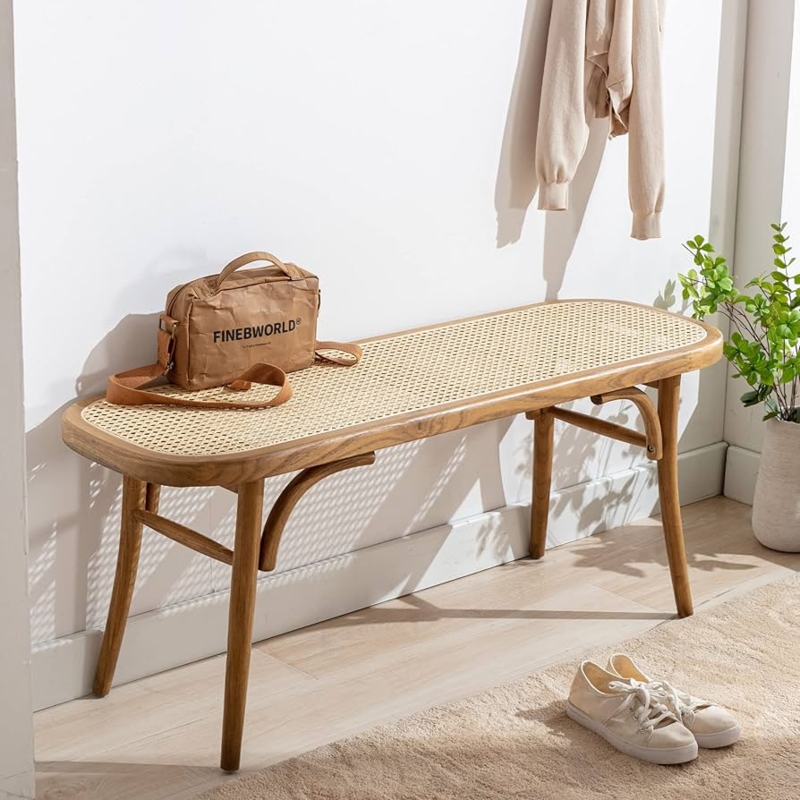 Entryway Bench Bentwood Braces Woven Cane Seat Organic Modern