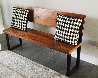 Entryway Bench Harlequin Pillows Reclaimed Wood Look Black Metal Frame