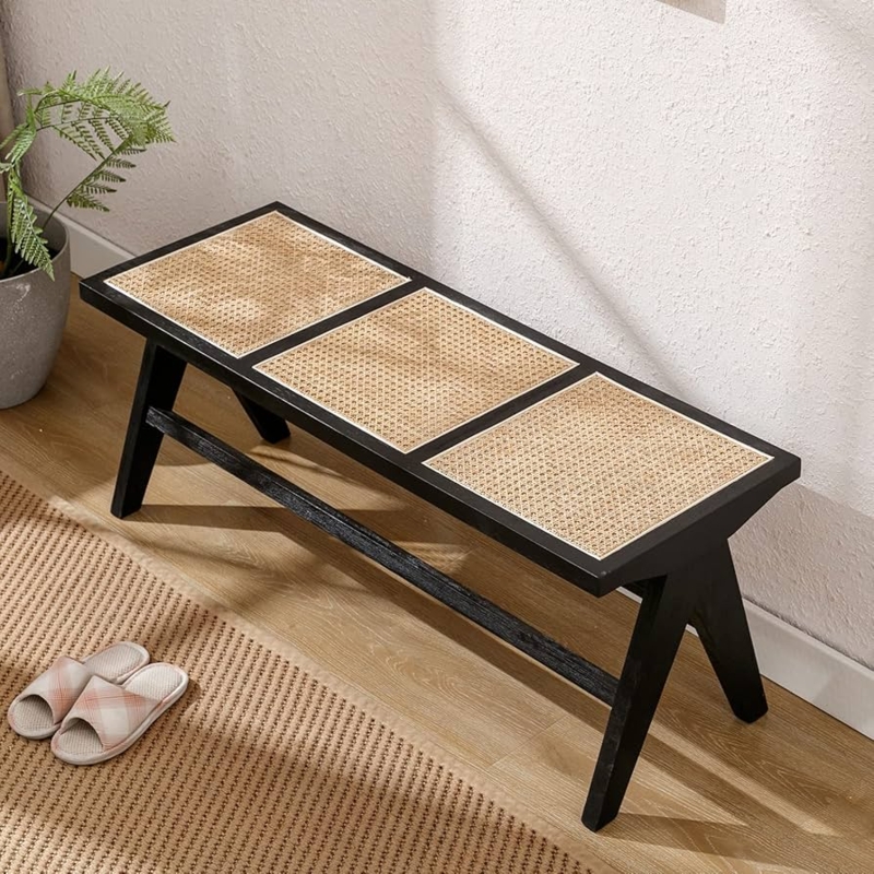 Entryway Bench Matte Black Three Panel Seat A Frame Legs