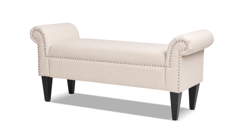 Entryway Bench Sky Neutral Beige Rolled Arms Nailhead Trim Accent