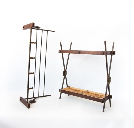 Entryway Set Minimalist Dark Walnut with Sculptural X-Frame Stand