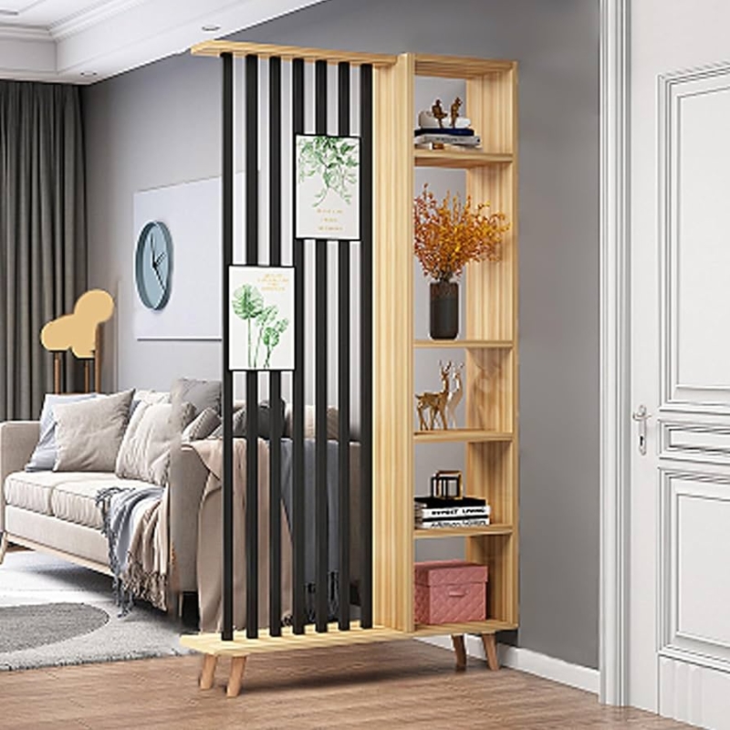 Entryway Shelving Partition Five Tier Dual Tone Finish Slats