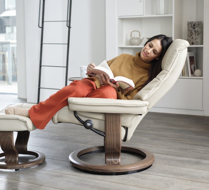 Ergonomic Recliner and Ottoman with Circular Swivel Base