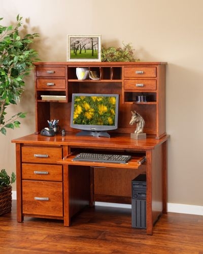 Eshton Single Pedestal Desk with Hutch Top  Solid Wood | Hearthside  Furniture
