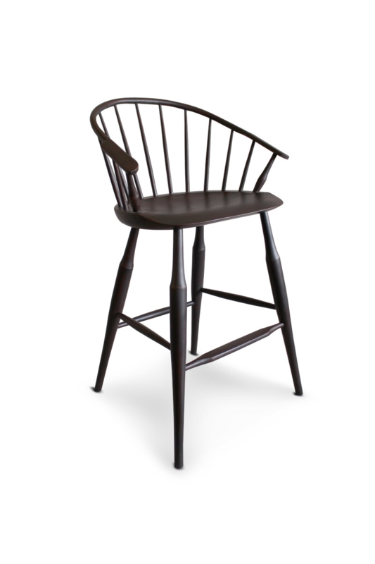 Espresso Brown Bar Stool, Low Back Saddle Seat, Spindle Back Bar Seating.