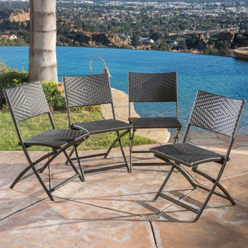 Espresso Brown Folding Chair, Chevron Weave, Armless