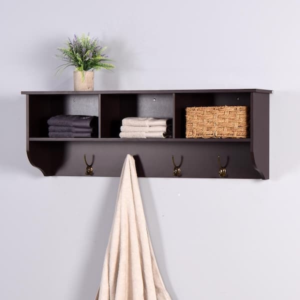 Espresso Coat Rack with Three Cubbies and Dual Hooks