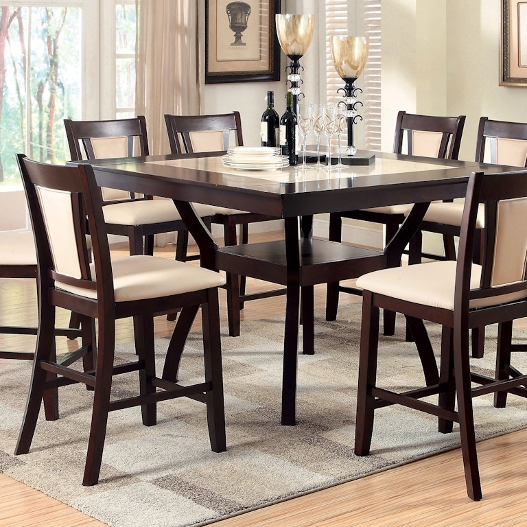 Espresso Counter Height Dining Set with Stone Inset Top and Storage
