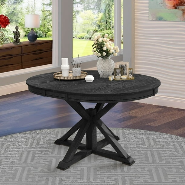 Espresso Finish Dining Table with X-Shaped Base and Butterfly Leaf