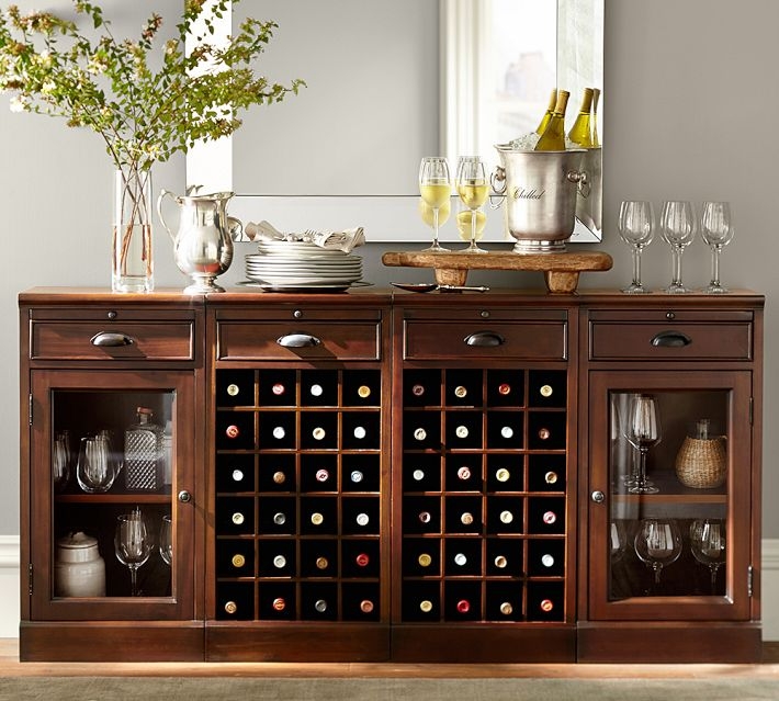 Espresso Modular Bar Buffet with Glass Front Cabinets