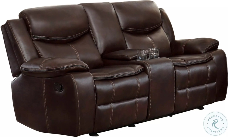 Espresso Reclining Loveseat: Leather-Like with Contrast Stitching