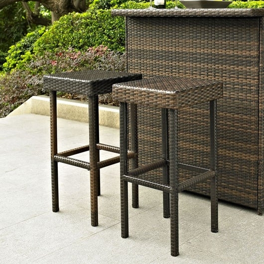 Espresso Wicker Backless Bar Stools for All-Weather Patio Use