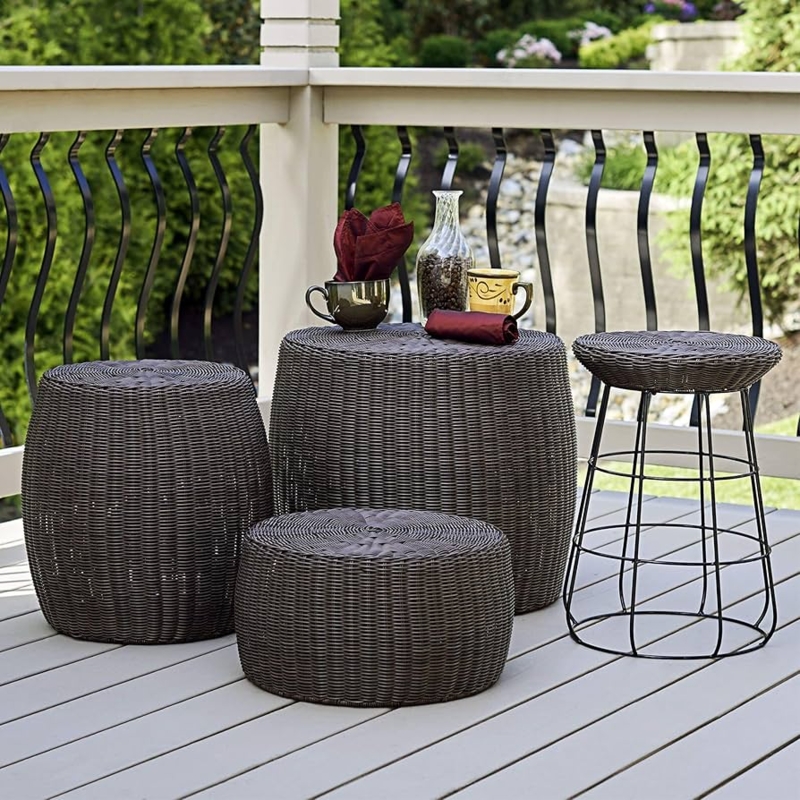 Espresso Wicker Drum Ottoman Wire Frame Base Metal Set