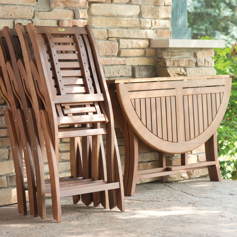 Eucalyptus Wood Outdoor Dining Set with Drop-Leaf Table