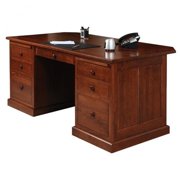 Executive Desk Clipped Corners Recessed Paneling Cherry Craftsman Style