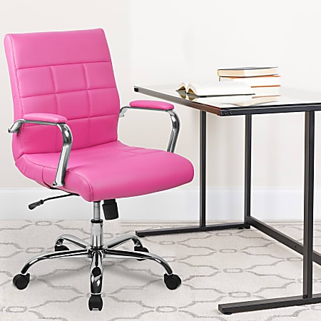 Executive Office Chair with Grid Stitched Back in Vibrant Pink Vinyl