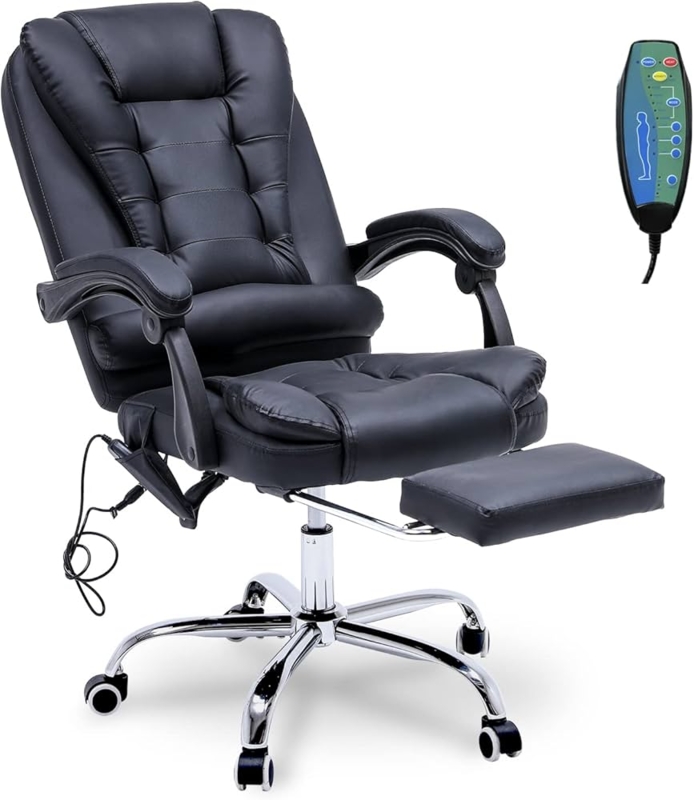 Executive Office Chair with Massage Function and Extendable Footrest