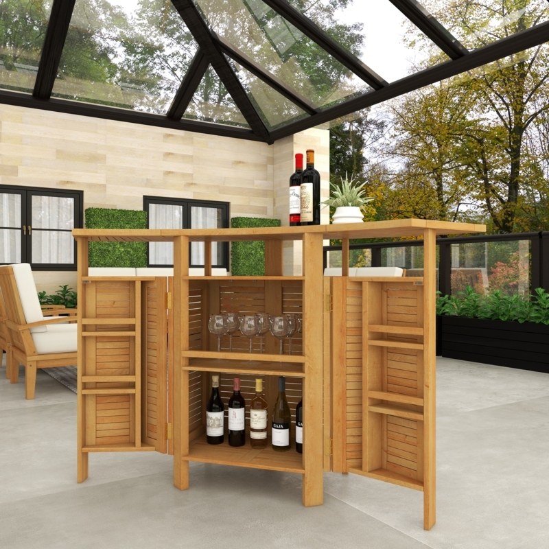 Expandable Outdoor Bar with Slatted Panels and Stemware Rack