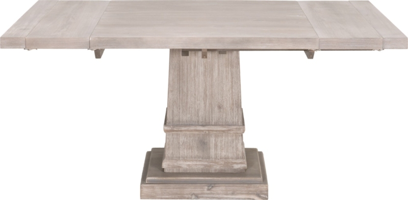 Extension Dining Table Weathered Gray Stepped Plinth Wire Brushed