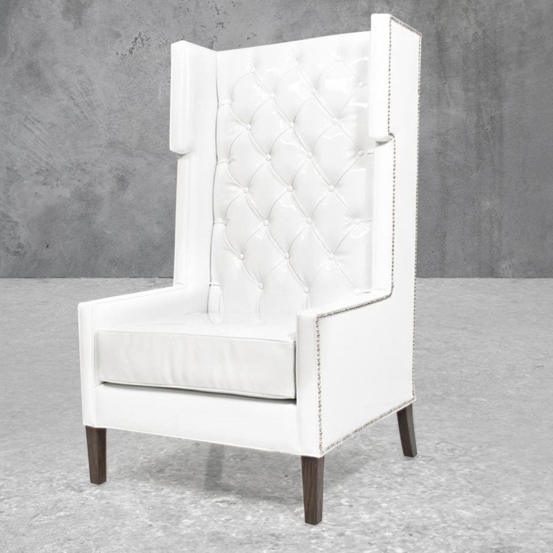 Extra High Back Wing Chair with Splash White Faux Leather