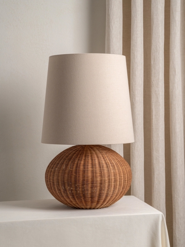 Extra Large Rattan Table Lamp with Woven Globe Base and Ribbed Texture