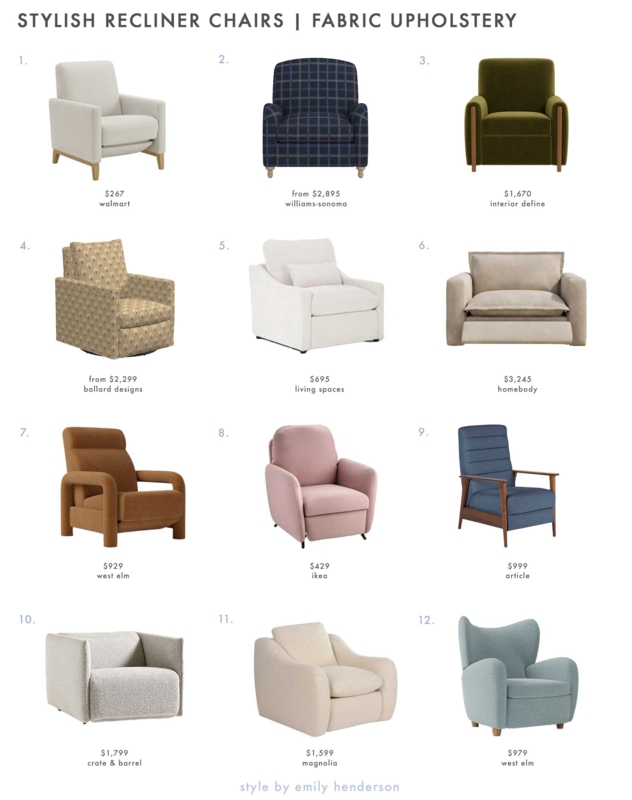 Fabric Reclining Chair with Wood Arms and Hidden Mechanism