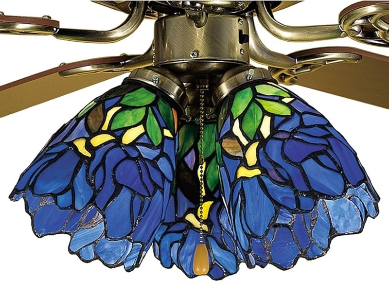 Fan Light Shade Iris Stained Glass Cobalt Blue Scalloped Edge