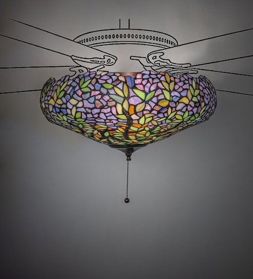 Fan Light Shade Lavender Purple Floral Motif Stained Glass Bowl