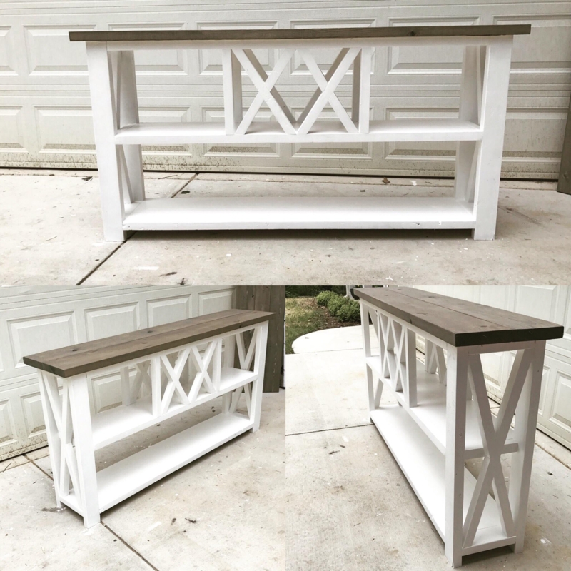 Farmhouse Console Table with Two-Tone Finish and X-Brace Side Panels
