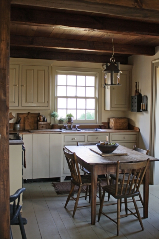 Farmhouse Dining Table Country Style Spindle Back Chairs Exposed Beams