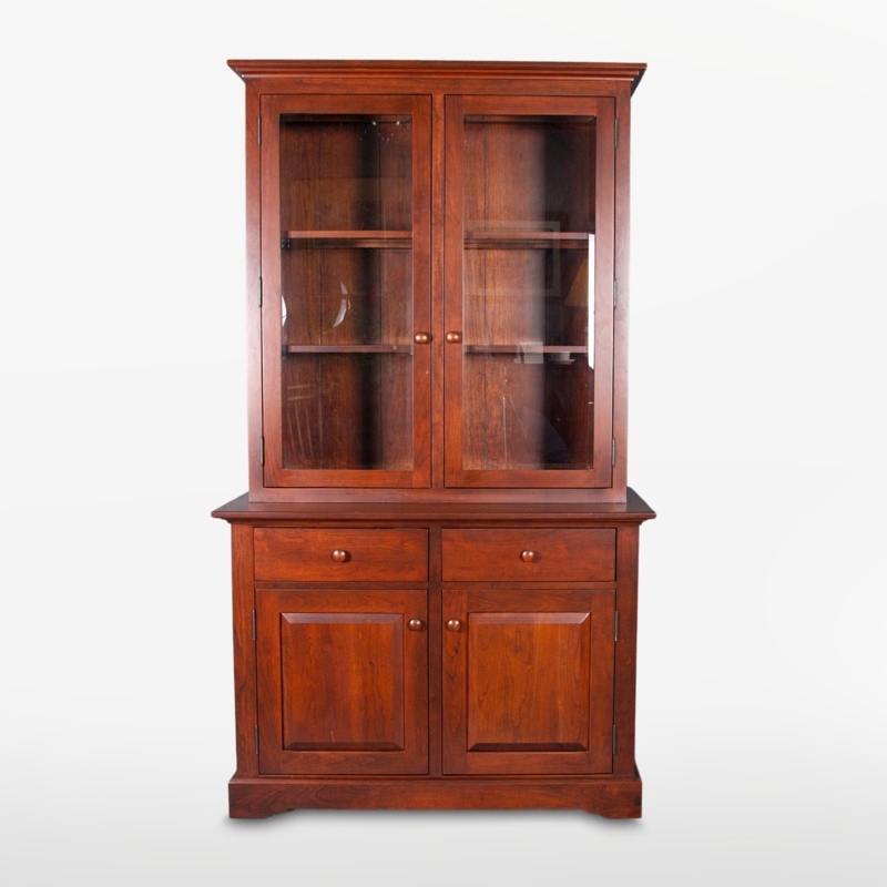 Farmhouse Hutch with Glass Front Doors and Wooden Knobs