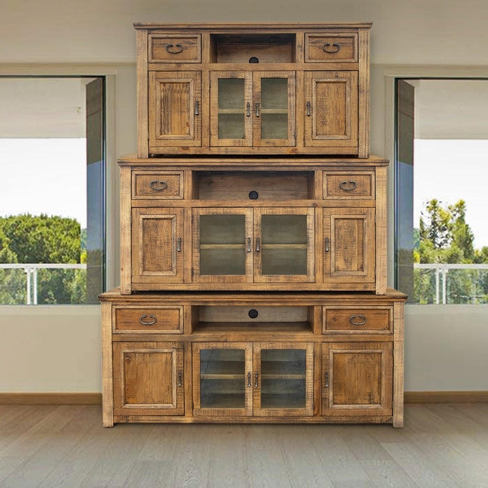 Farmhouse TV Stand featuring a Glass and Wood Facade