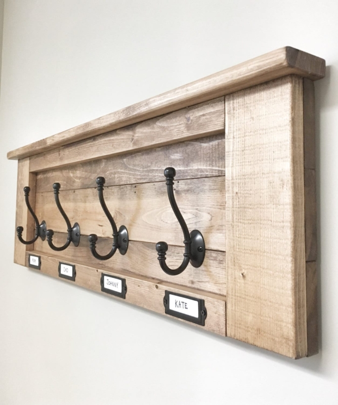 Farmhouse Wall Mounted Coat Rack with Nameplate Holders