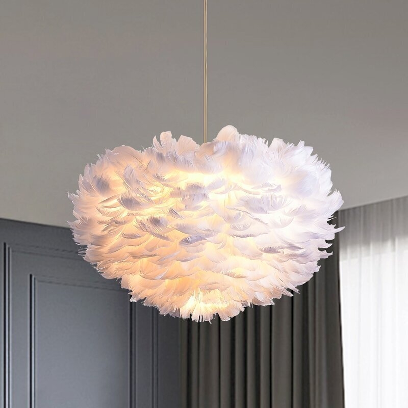 Feather Cloud Pendant Light with Soft Texture for Whimsical Bedroom.