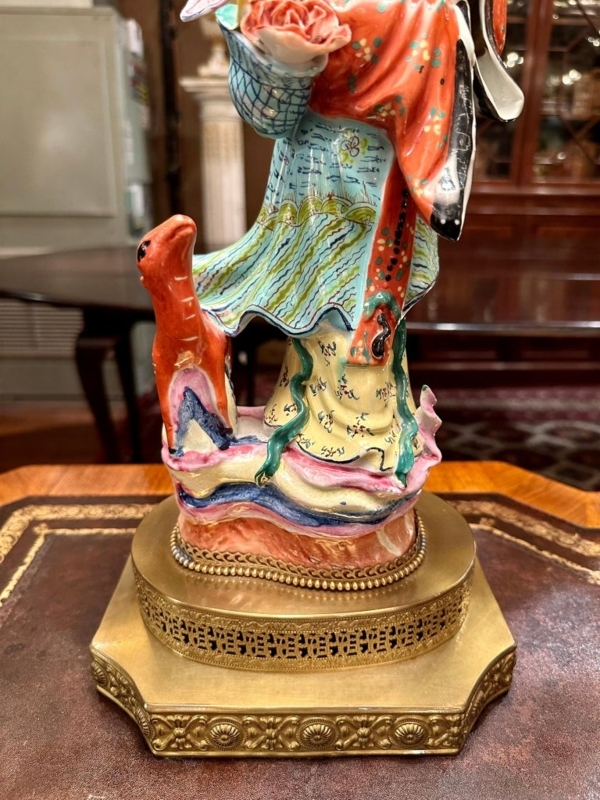 Figural Table Lamp: Antique Chinese Porcelain, Animal Motif Deer, Filigree