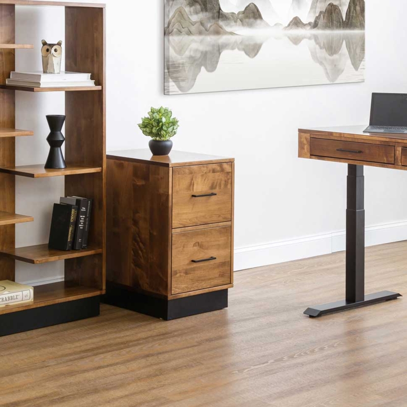 File Cabinet Black Plinth Base, Horizontal Pulls, Modern Wood Style