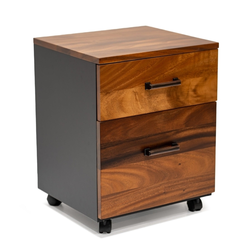 File Cabinet Mixed Media Panels Walnut Charcoal Mobile Storage
