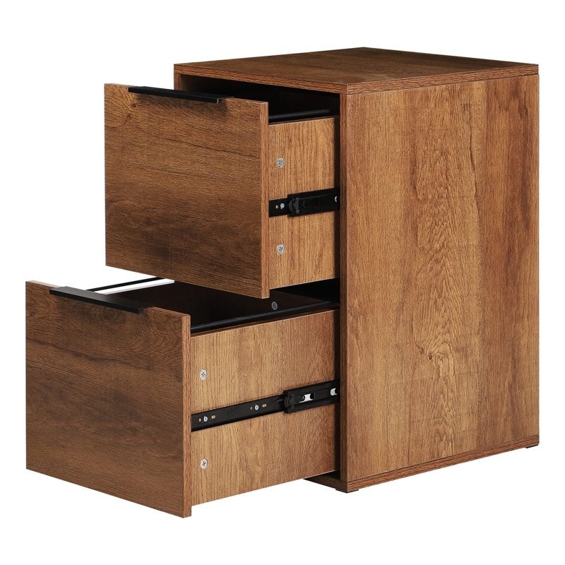 File Cabinet Slim Metal Handles, Wood Grain, Modern Vertical Filing