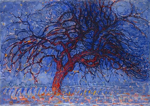 Fine Art Painting Expressionist Cobalt Blue Leafless Silhouette