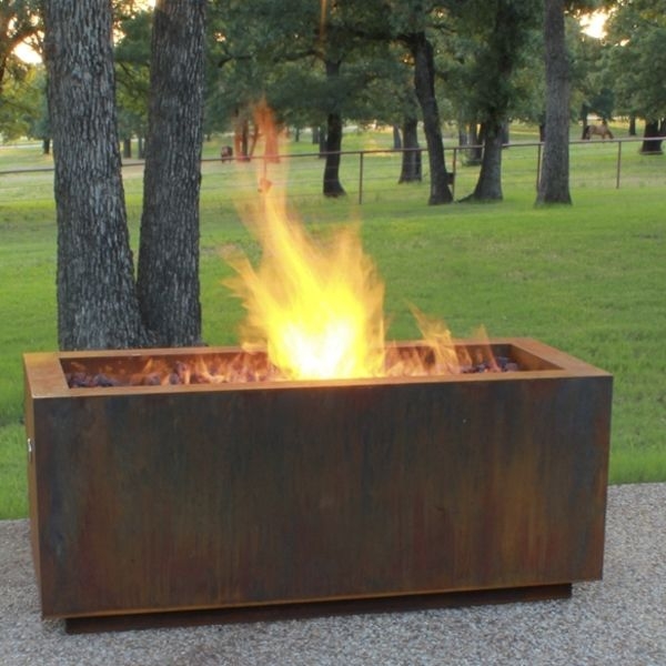 Fire Pit Rectangular Profile Weathered Metal Lava Rocks