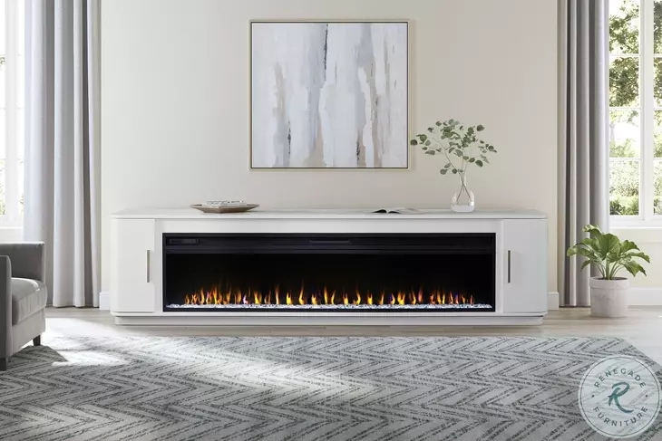 Fireplace Console Matte White Curved Ends Linear Fireplace Extra Wide