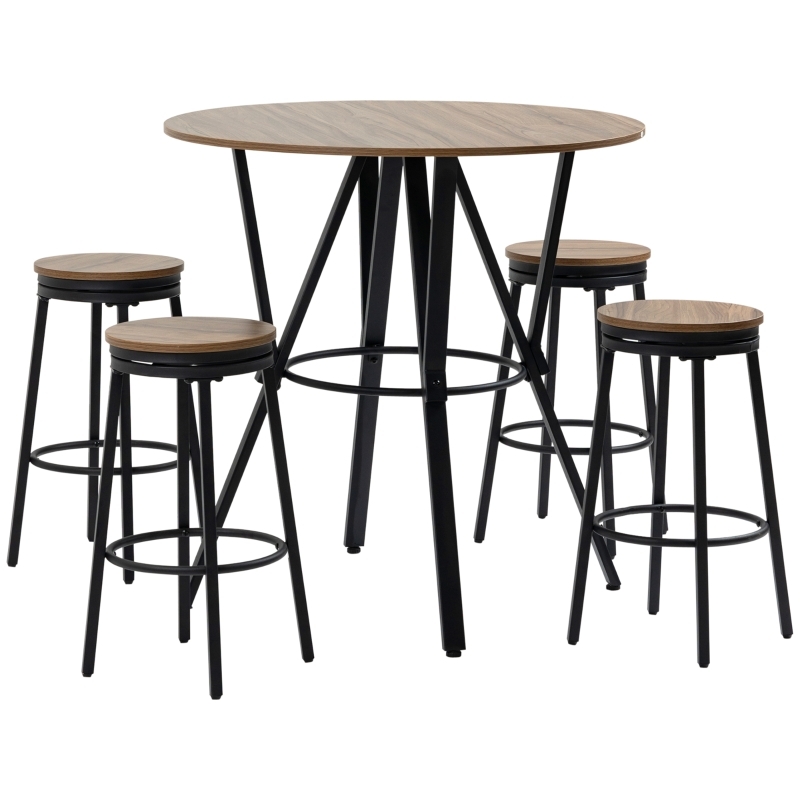 Five Piece Bar Set Swivel Seats Light Brown Wood Toned Finish