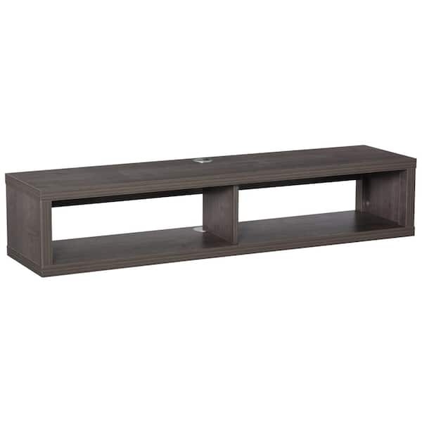 Floating Media Console Dark Grey Grain Cable Grommets