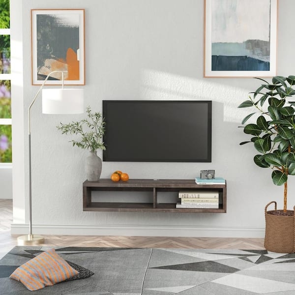Floating Media Console Minimalist Profile Dark Grey