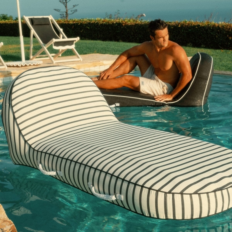 Floating Pool Lounger with Rope Handles and Black Stripes