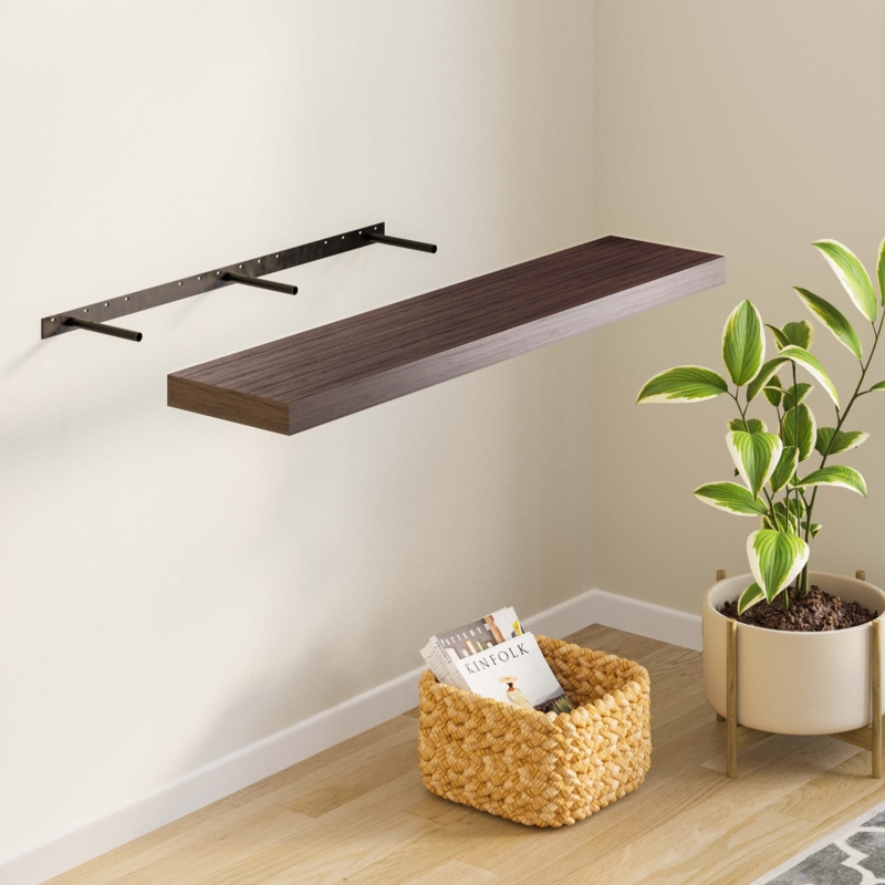 Floating Shelf 48 Inch Walnut with Hidden Bracket Modern Storage