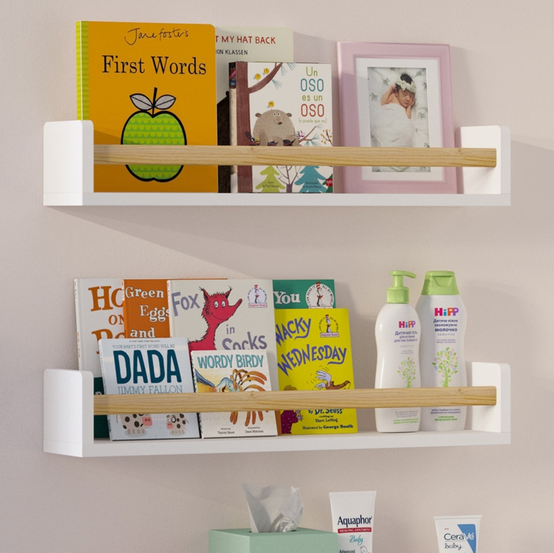 Floating Shelf Matte Finish with Wood Front Rail Display.